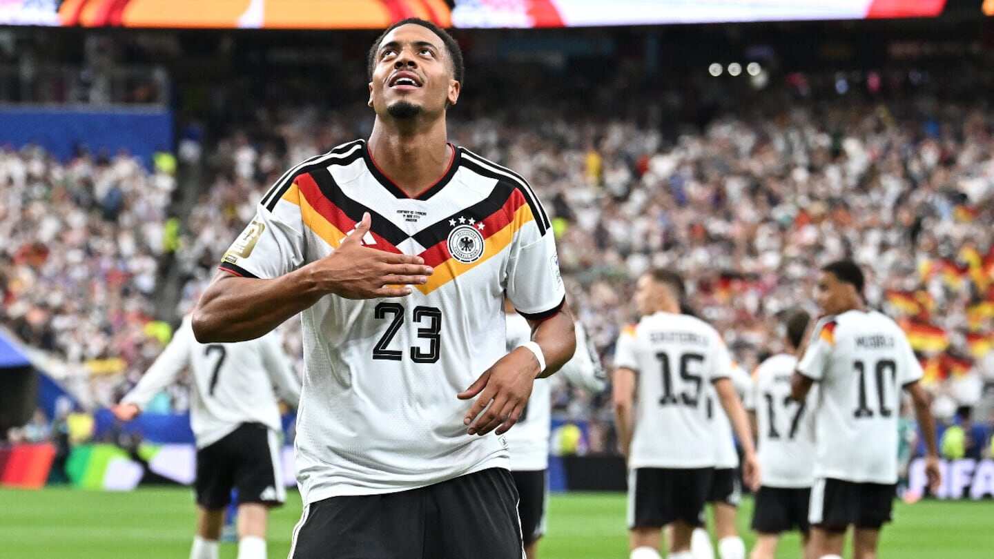 Felix Nmecha celebra un gol con la selección de Alemania en el Mundial 2026