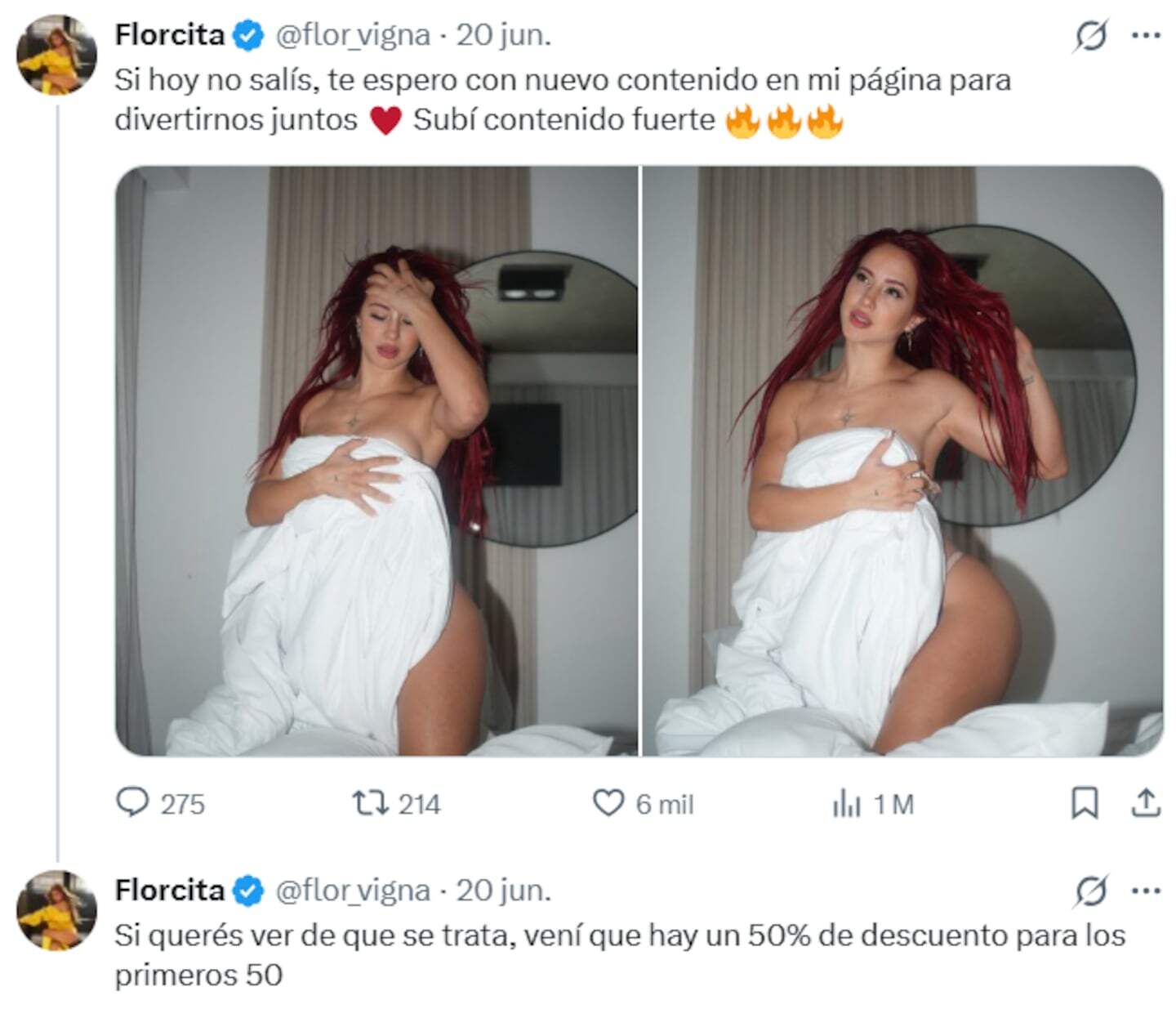 Flor Vigna posando con una toalla en un ambiente íntimo