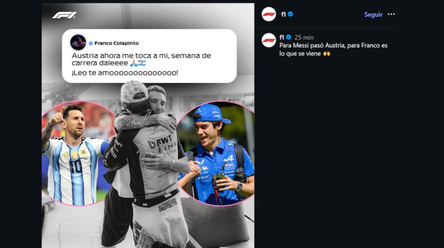 Franco Colapinto celebra el éxito de Messi en el Mundial 2026 con un mensaje emotivo