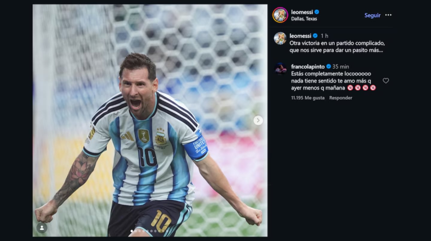 Franco Colapinto celebra el gol de Lionel Messi en el Mundial 2026 contra Austria