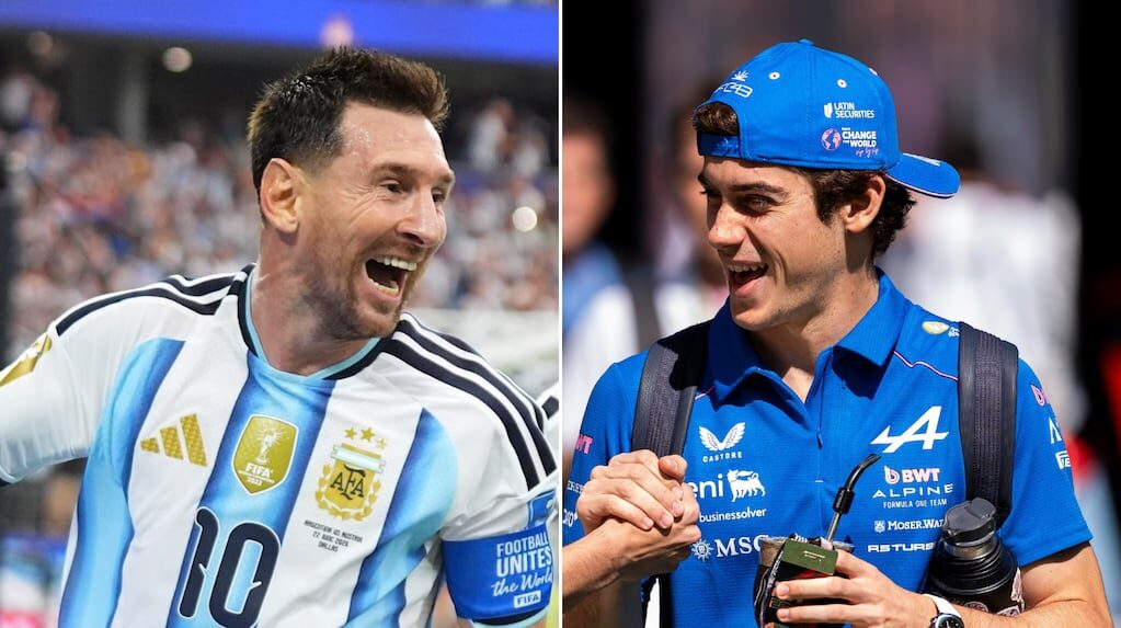 Franco Colapinto y Lionel Messi durante un evento deportivo