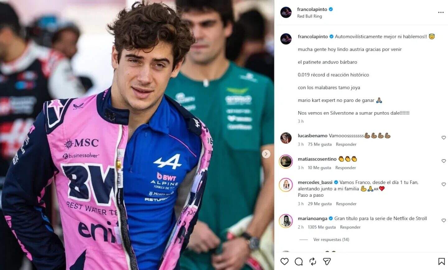 Franco Colapinto con su traje de piloto Alpine en el GP de Austria