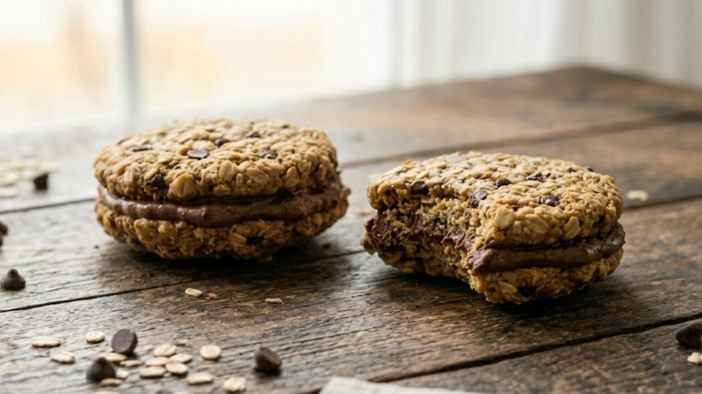 Galletitas de avena rellenas con pasta de maní y cacao