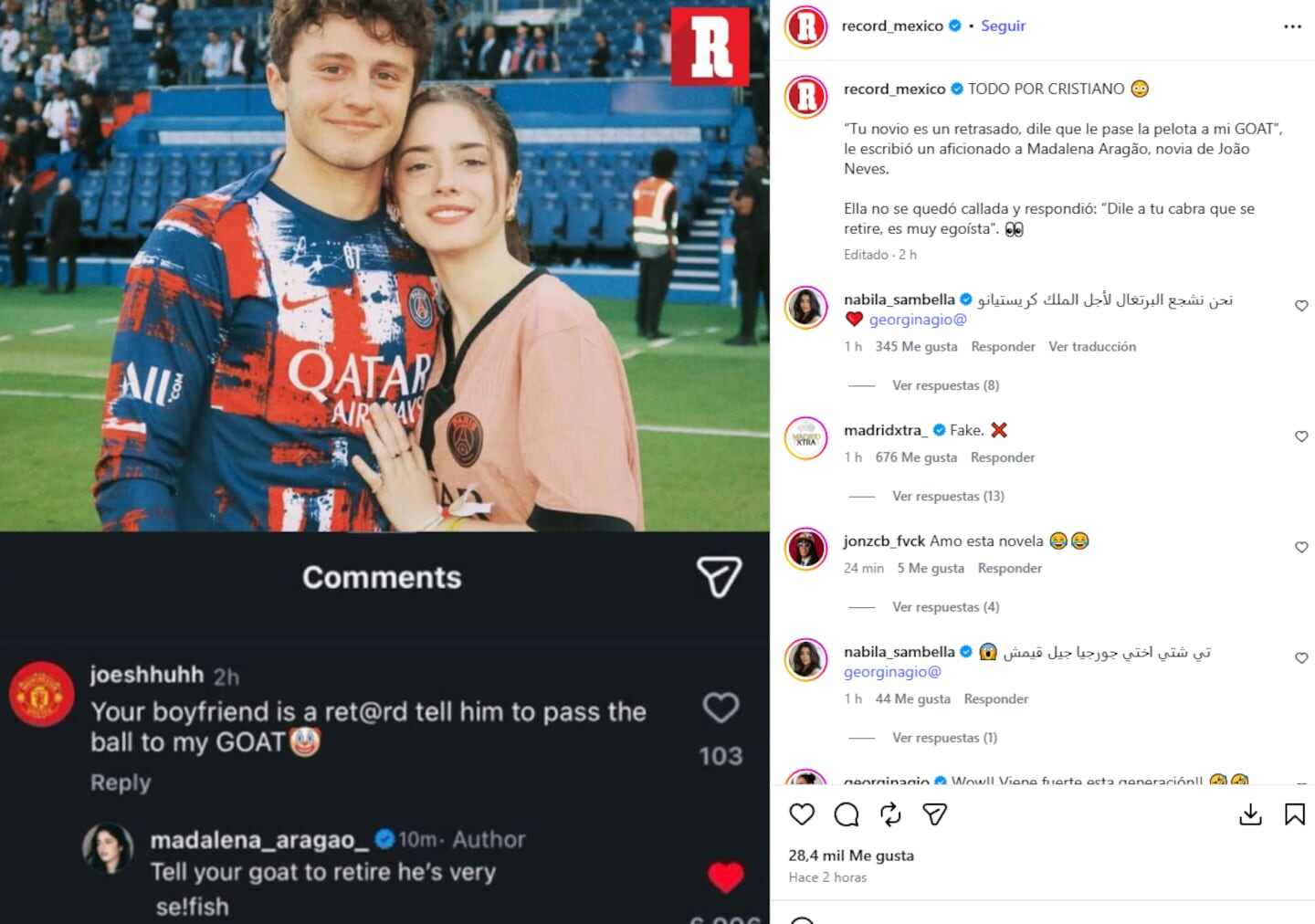 Georgina Rodríguez y Joao Neves en un estadio durante el Mundial 2026