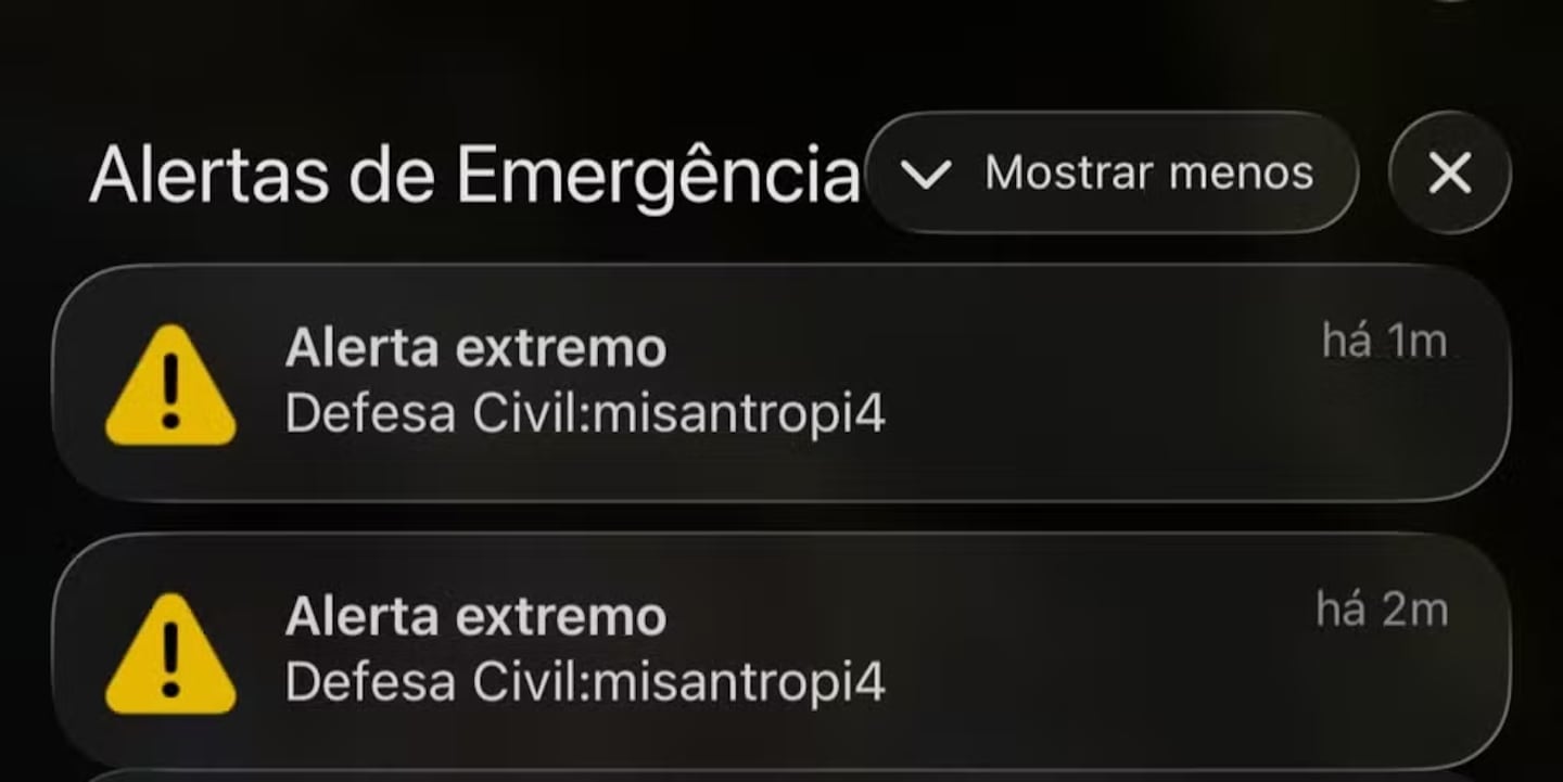 Notificaciones de alerta extrema de Defensa Civil en Brasil