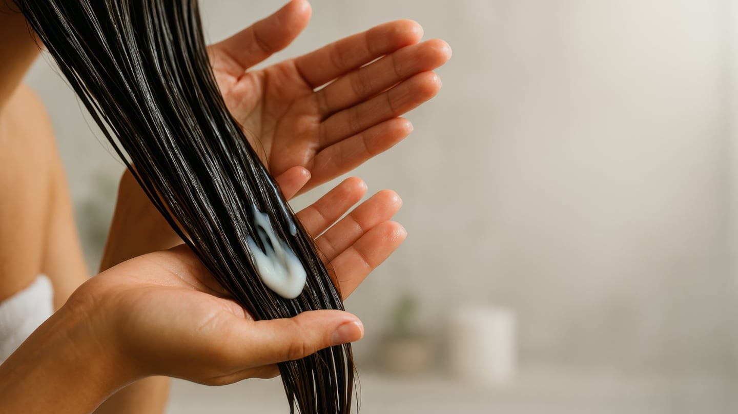 Aplicación de acondicionador en el cabello húmedo