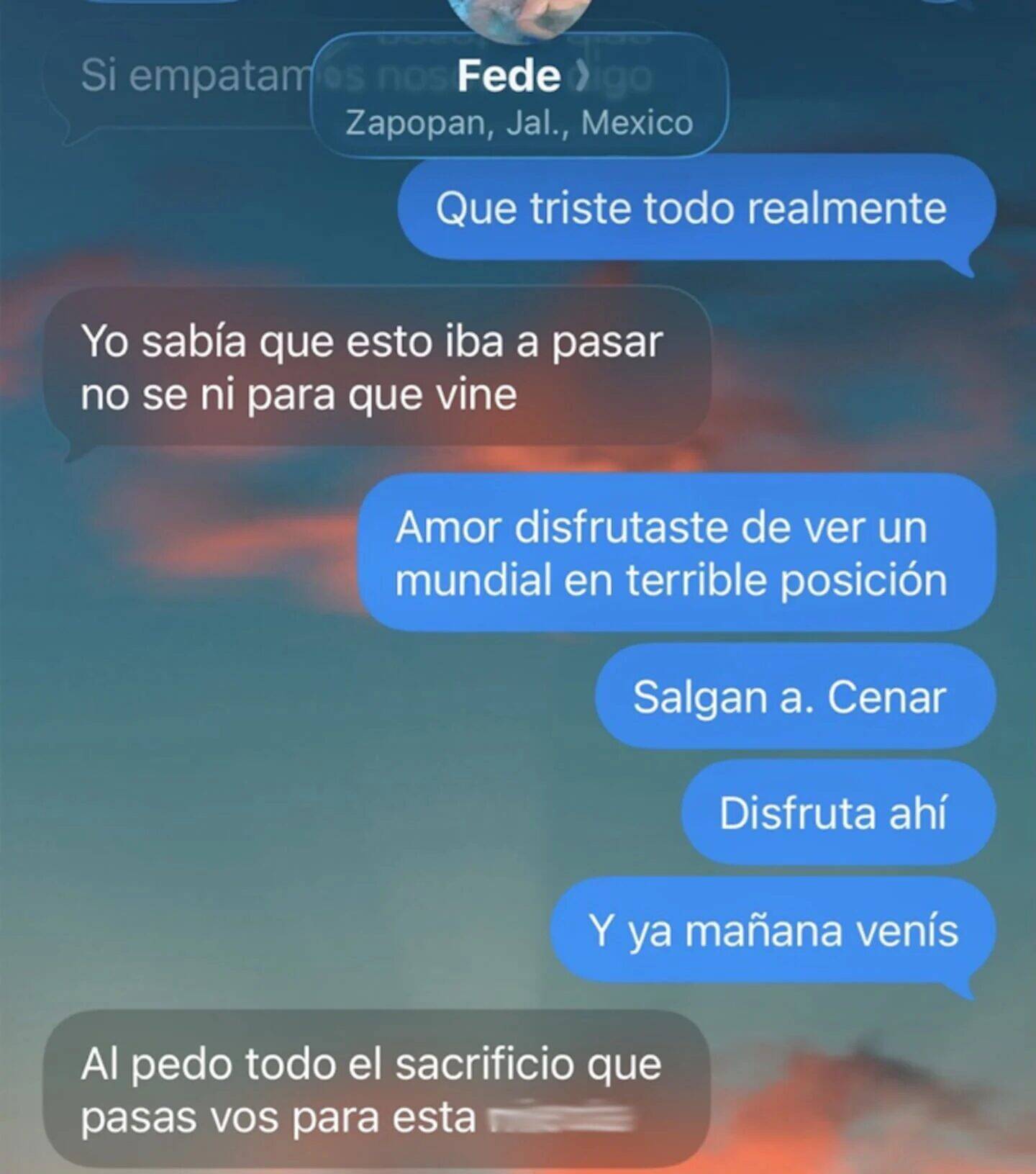 Hincha de Uruguay expresa su decepción en un chat tras la eliminación del Mundial 2026