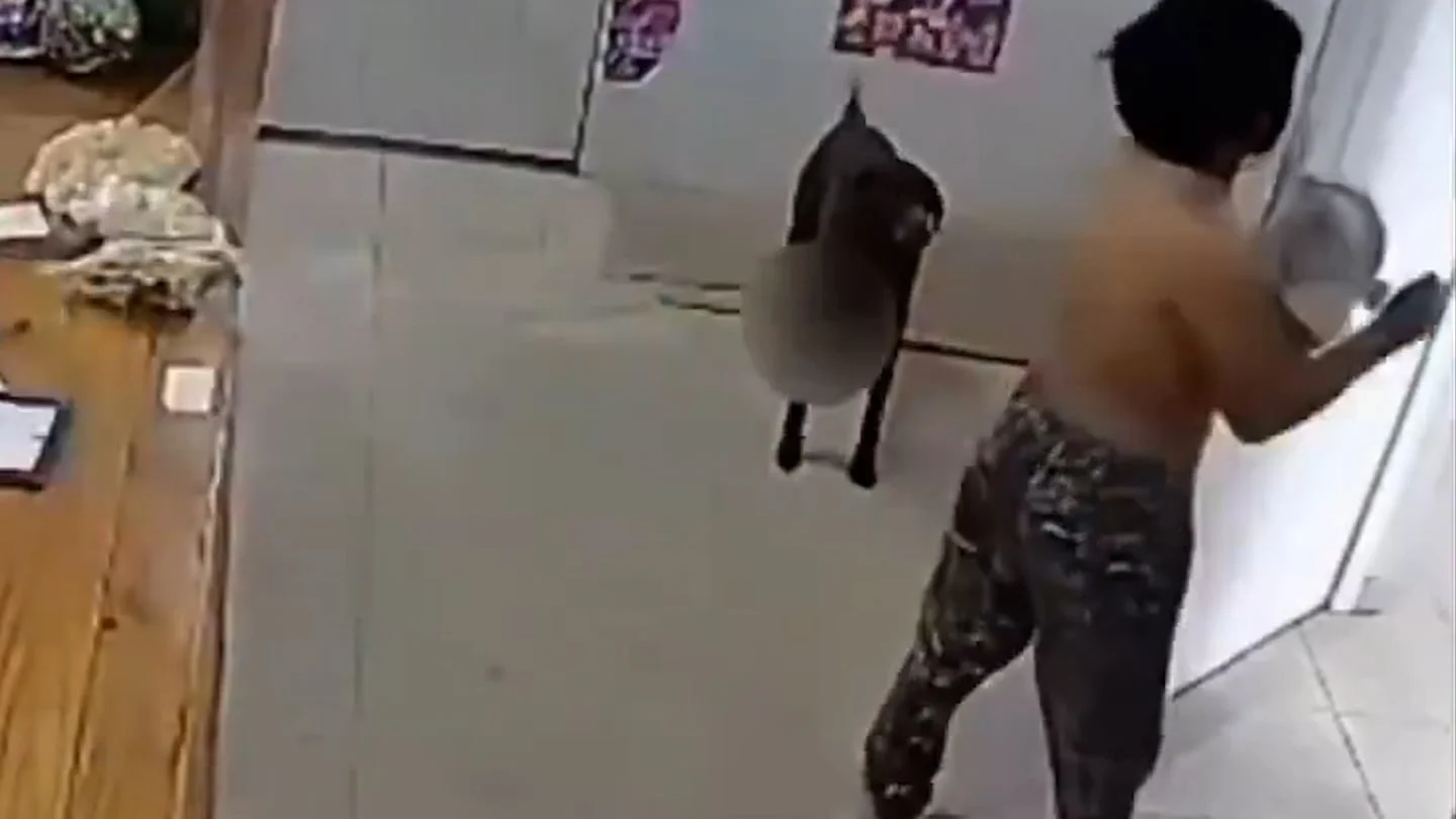 Mujer semidesnuda forcejeando en un local tras un intento de robo en Santa Fe