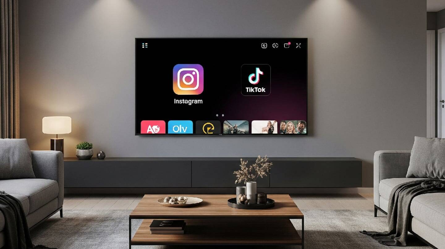 Pantalla de televisor mostrando la aplicación de Instagram junto a otras aplicaciones de streaming