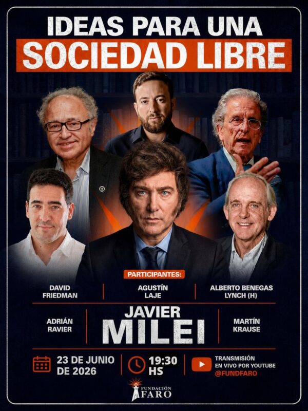 Javier Milei y Adrián Ravier en un evento sobre liberalismo