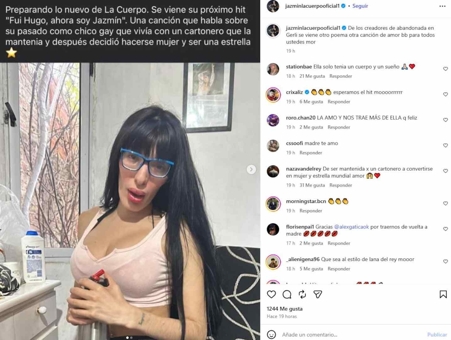Jazmín La Cuerpo posando con un atuendo llamativo mientras habla sobre su nueva canción