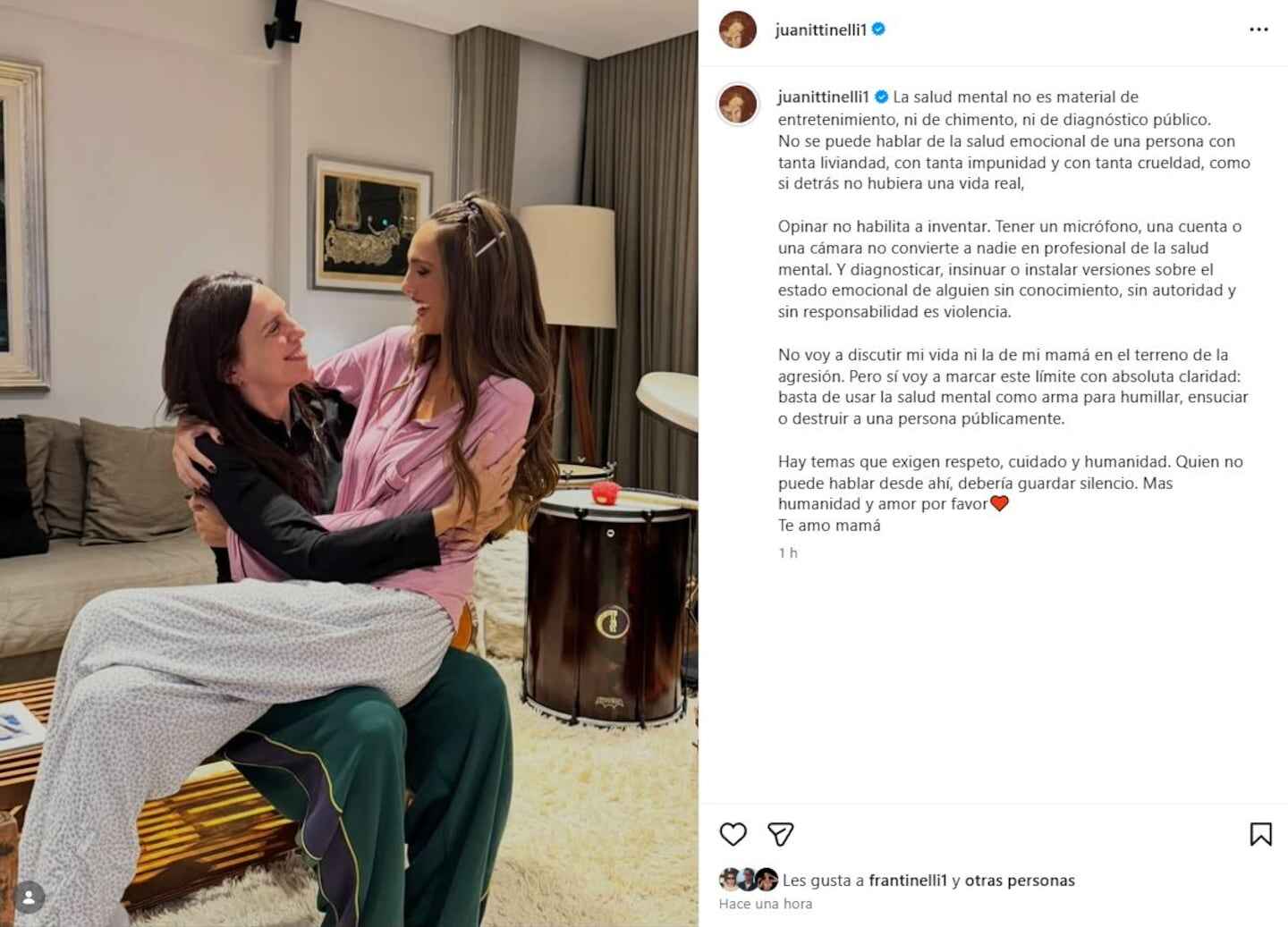 Juana Tinelli y Paula Robles compartiendo un momento emotivo sobre salud mental