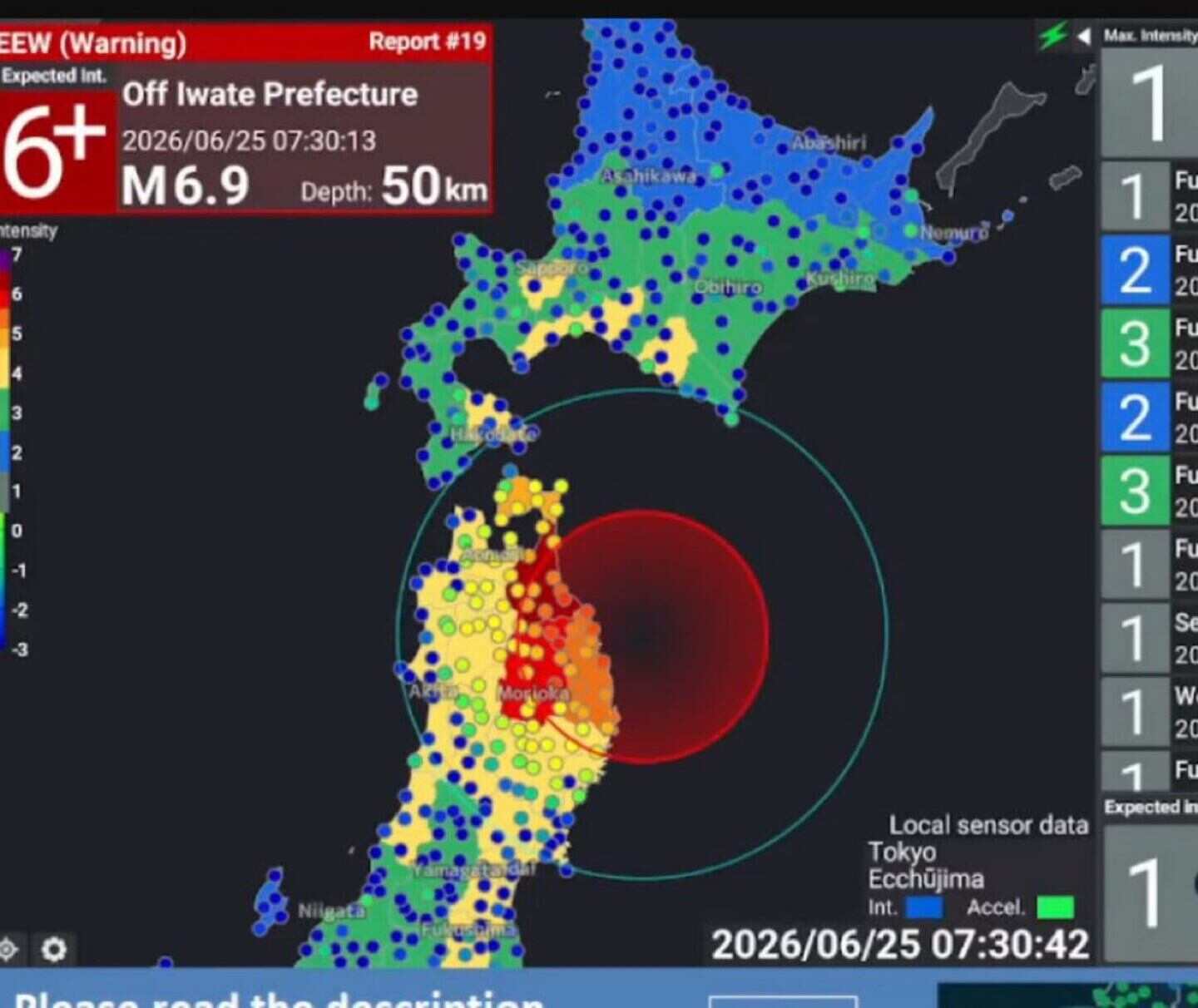 Mapa de Japón mostrando el epicentro de un terremoto de 6,9 grados en la prefectura de Iwate