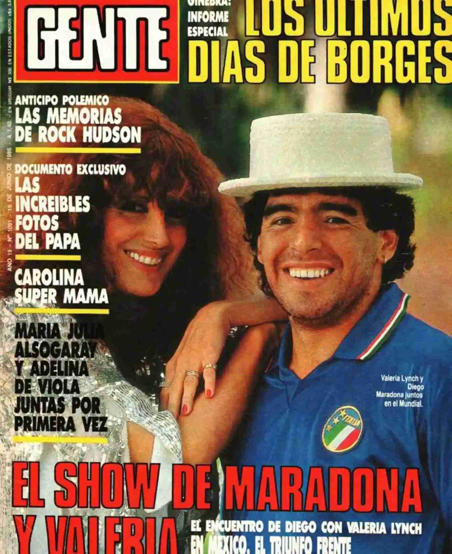 Portada de la revista Gente con Valeria Lynch y Diego Maradona en 1986