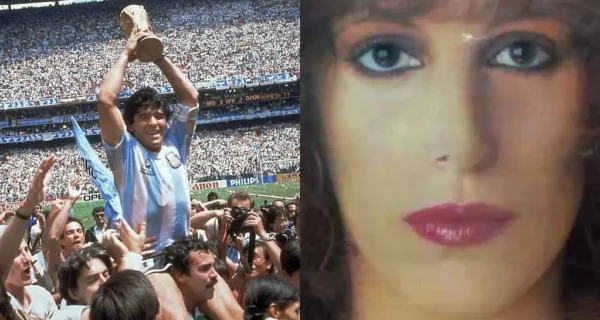 Valeria Lynch y Diego Maradona en el Mundial 1986