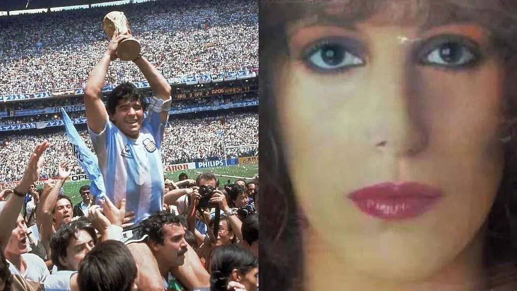 Valeria Lynch y Diego Maradona en el Mundial 1986