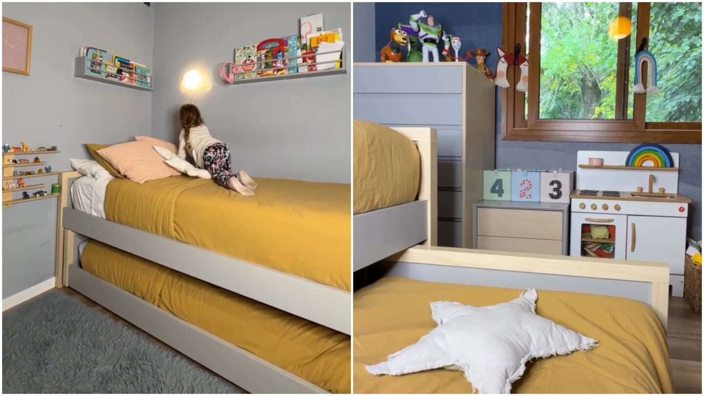 Habitación infantil con cama y juguetes en la casa de Agustina Cherri en Pilar
