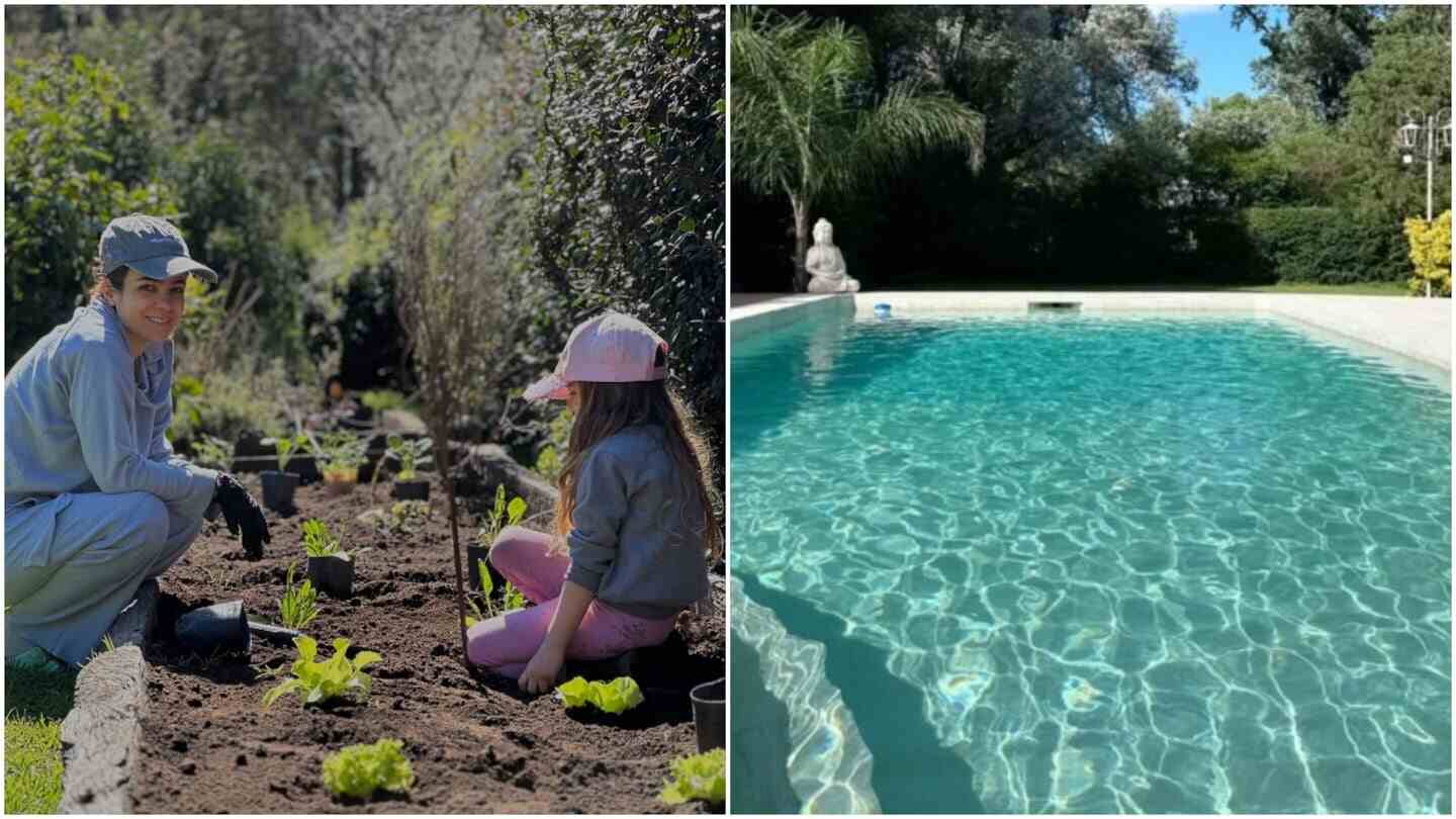 Agustina Cherri y su hija trabajando en la huerta familiar en Pilar