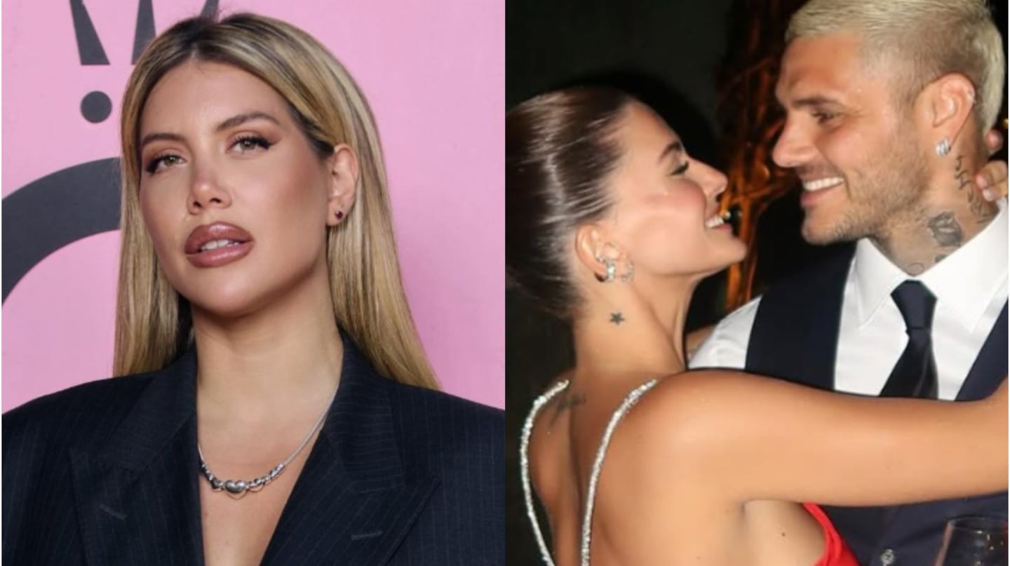 La China Suárez en un evento con fondo rosa y Wanda Nara con Mauro Icardi en una celebración