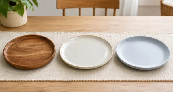 Platos de cerámica, madera y melamina