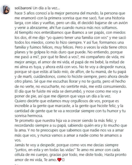 Mensaje conmovedor de despedida de la novia de Lautaro Fagioli en redes sociales