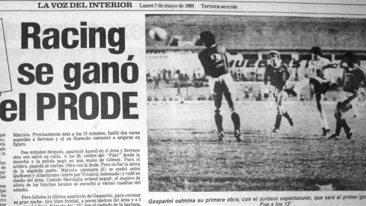 Artículo de periódico sobre Racing ganando el Prode en 1984