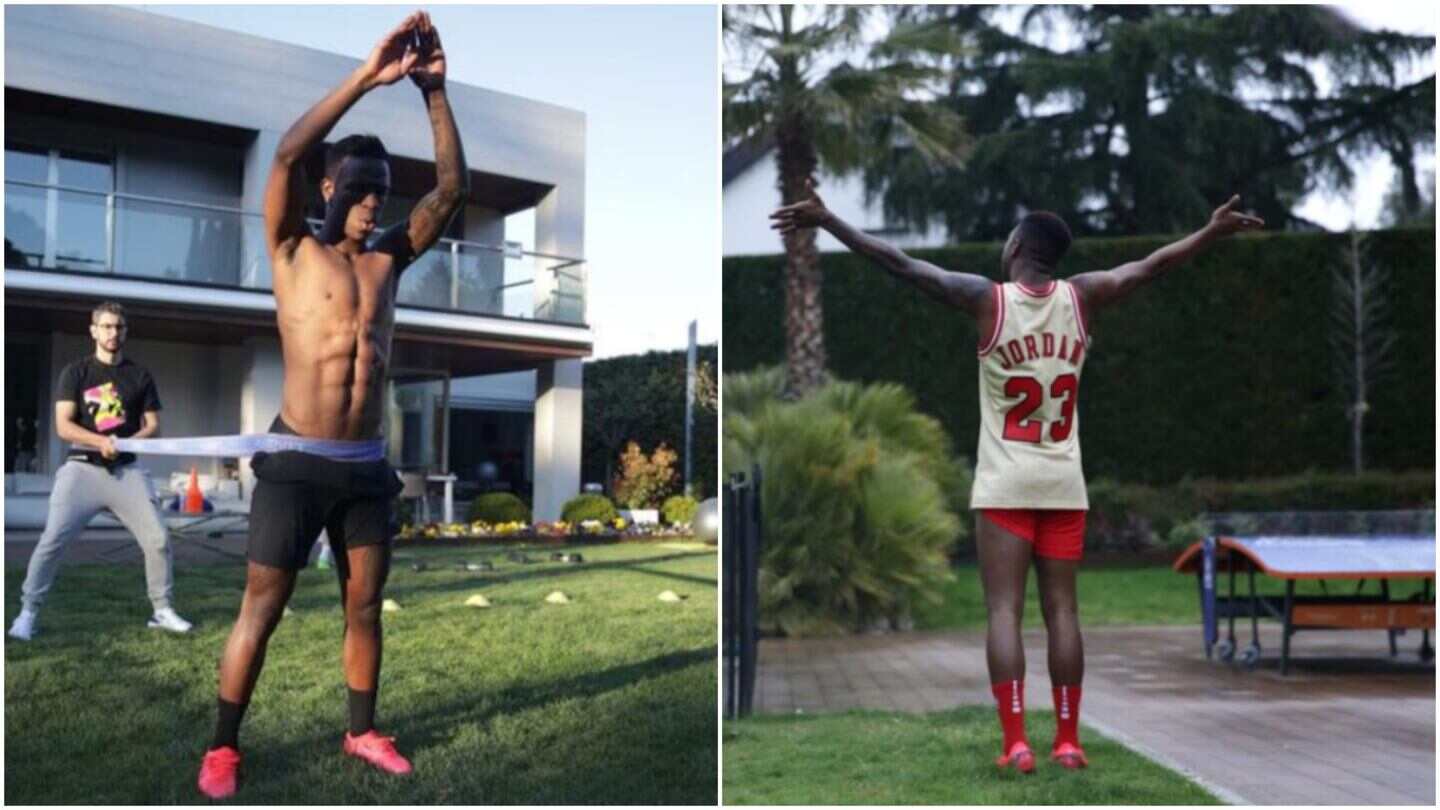 Vinícius Jr. entrenando en el jardín de su mansión en Madrid