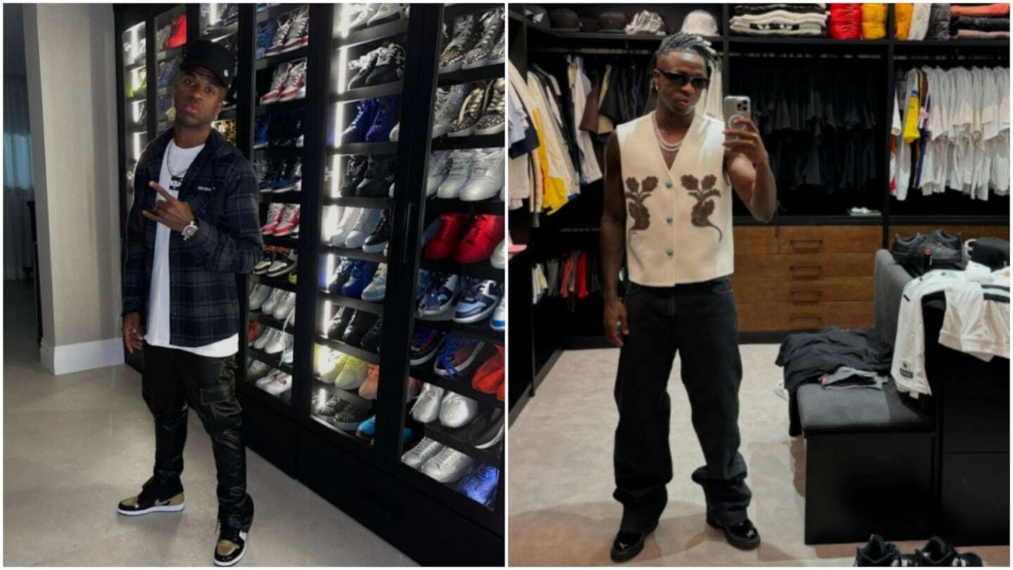 Vinícius Jr. posando en su lujoso vestidor en Madrid