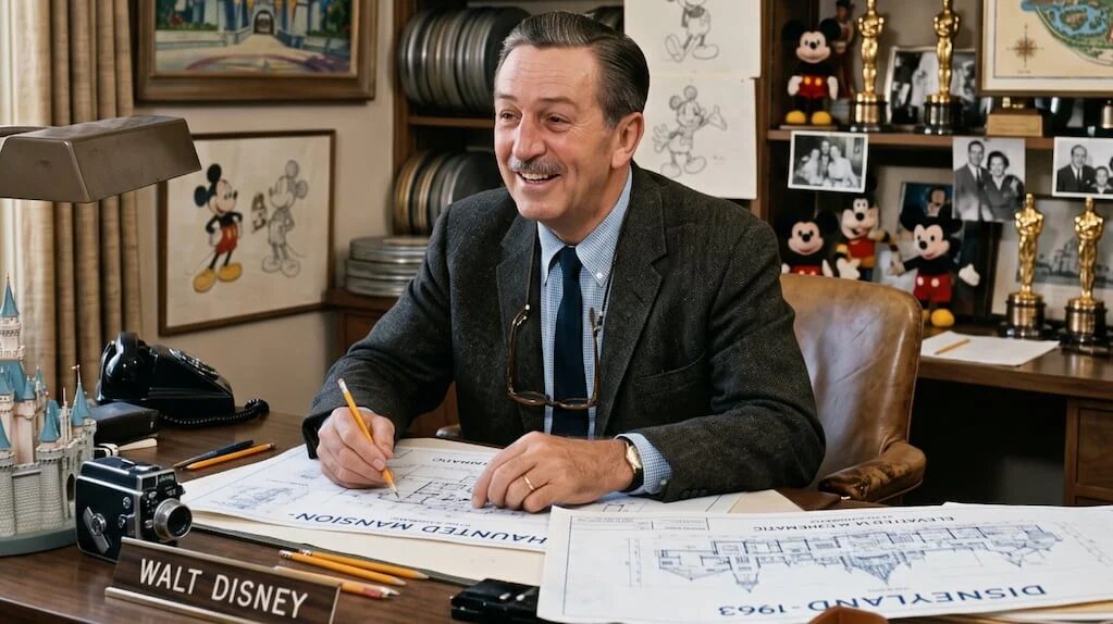 Walt Disney reflexionando sobre la acción