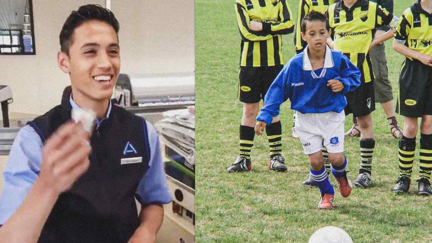 Tijjani Reijnders como cajero en un supermercado y jugando fútbol de niño