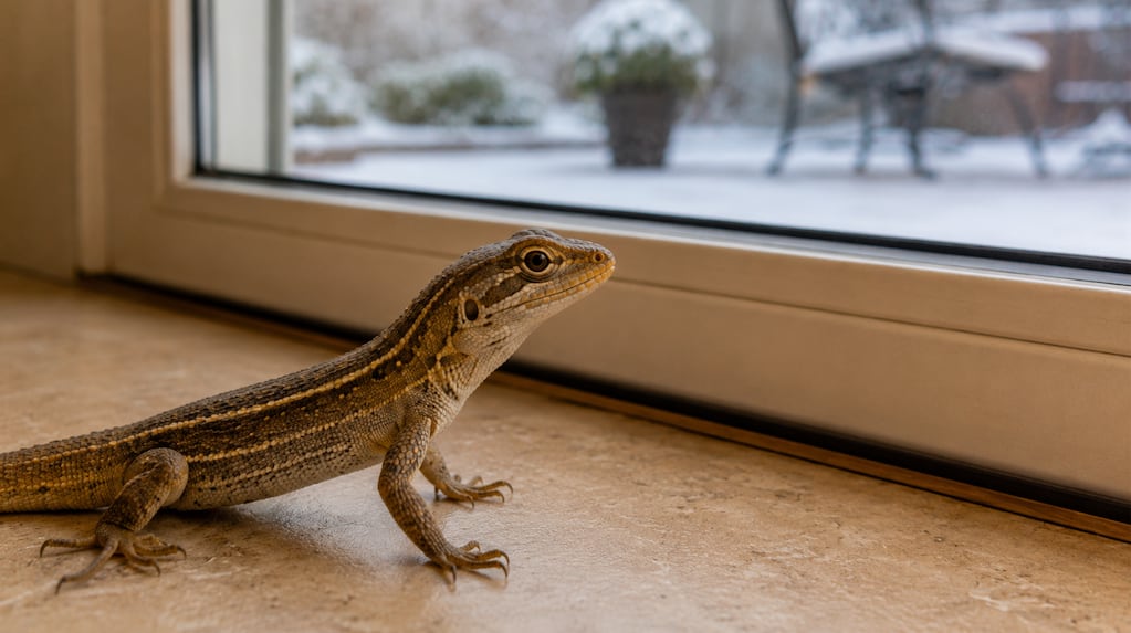 Lagartija en el hogar durante el invierno