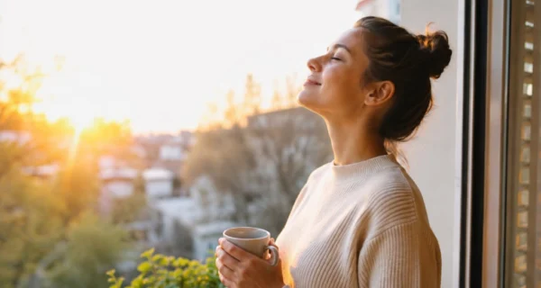 Persona disfrutando de la luz solar en la mañana