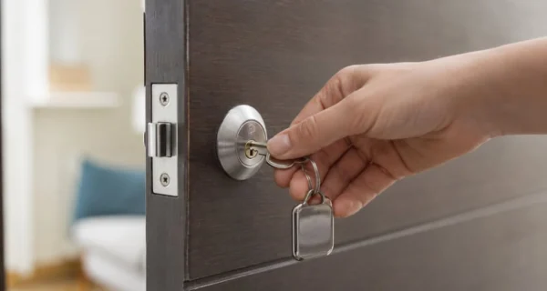 Persona revisando si la puerta está cerrada