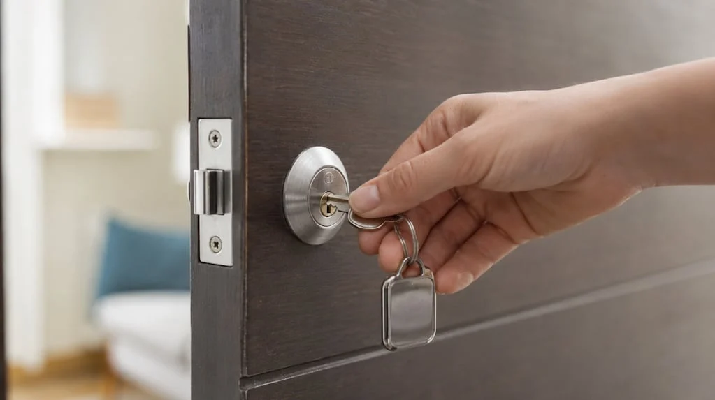 Persona revisando si la puerta está cerrada