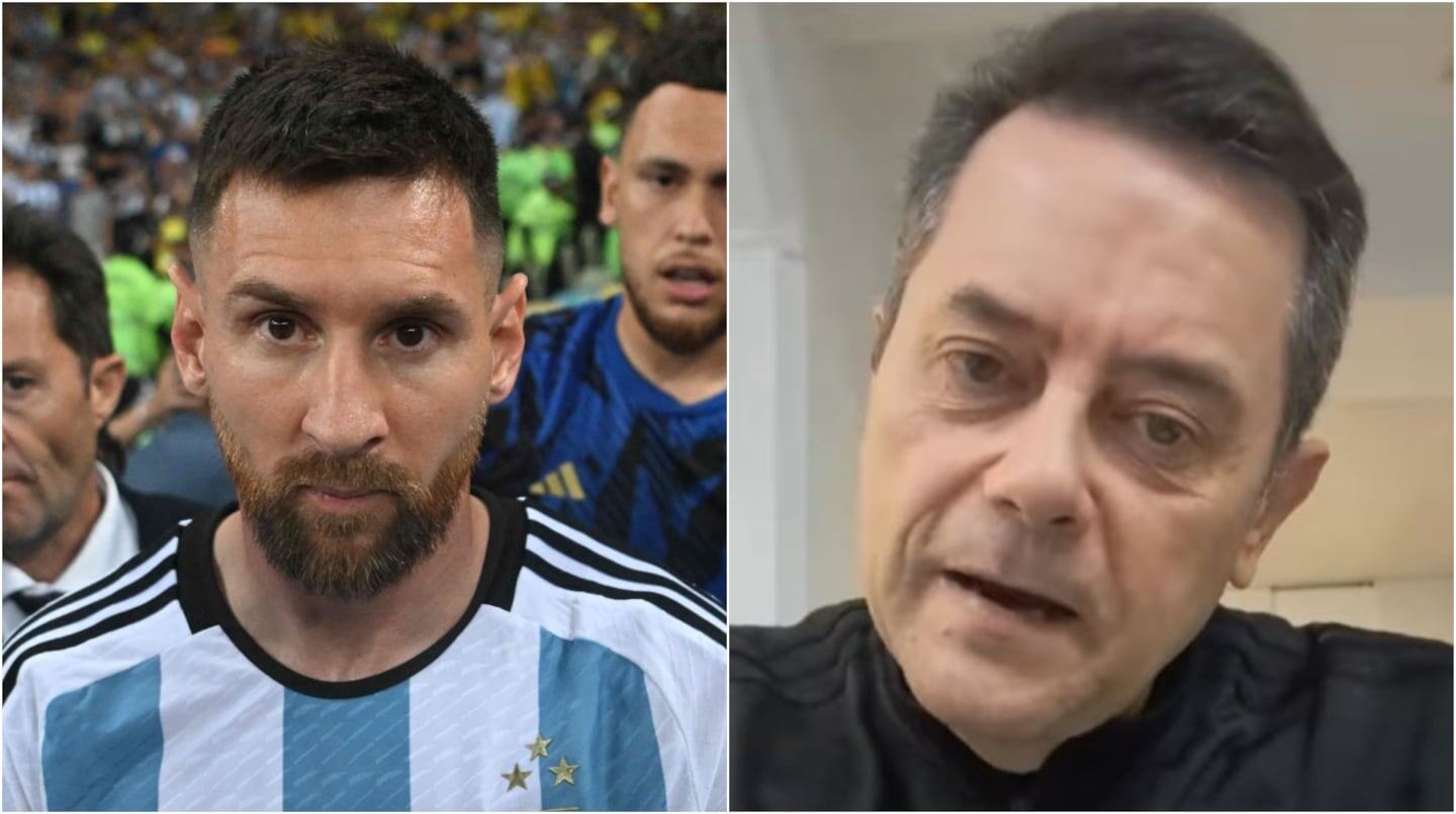 Lionel Messi y el periodista Tomás Roncero durante una crítica tras el partido contra Austria