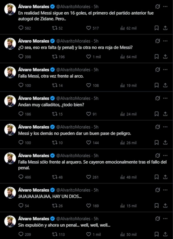 Captura de pantalla de tweets críticos hacia Lionel Messi tras su actuación en el Mundial 2026