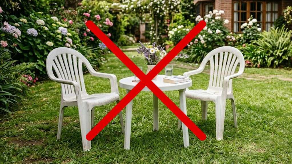 Muebles de bambú en un jardín