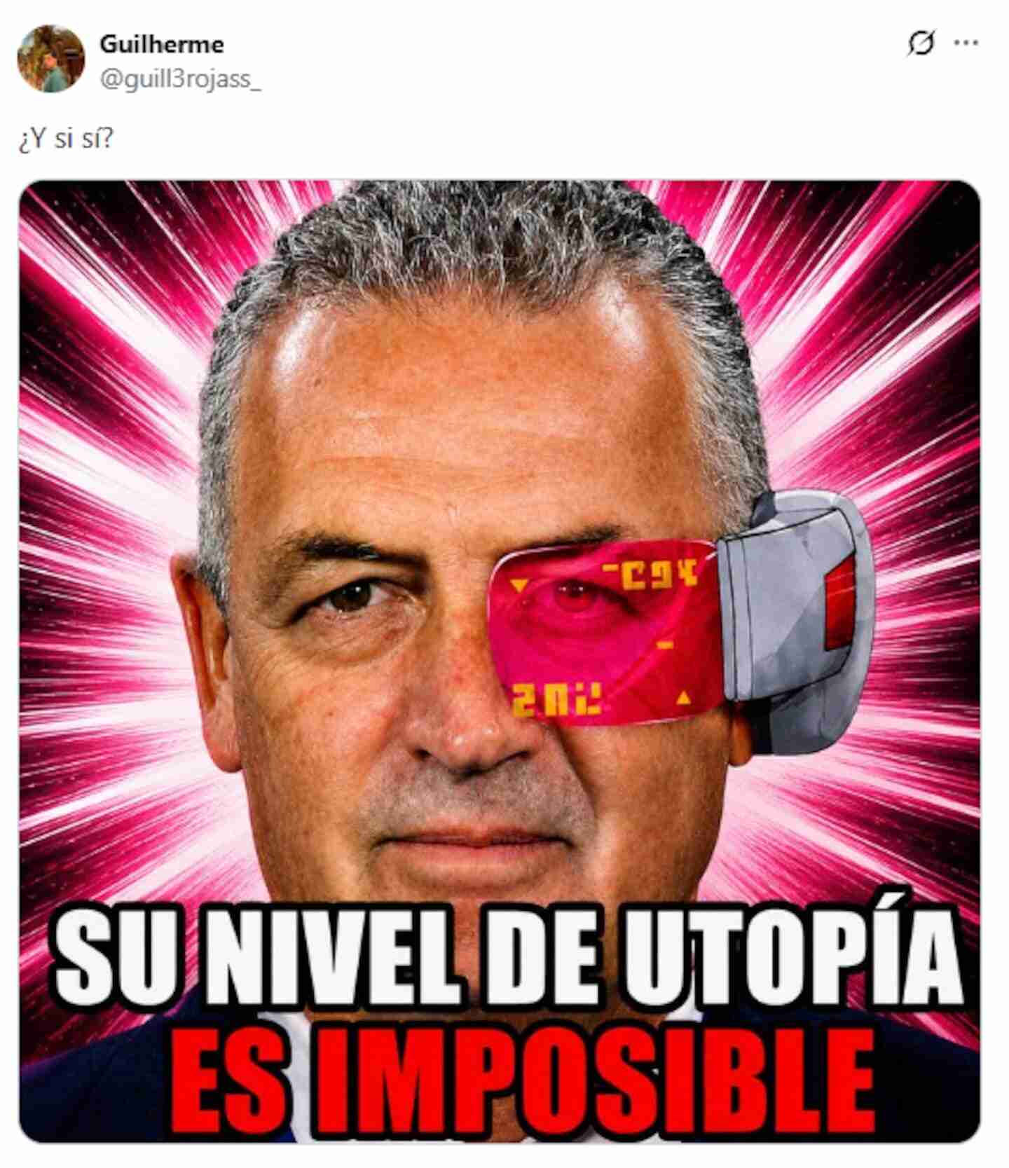 Meme que muestra a un hombre con un visor futurista y el texto 'Su nivel de utopía es imposible'