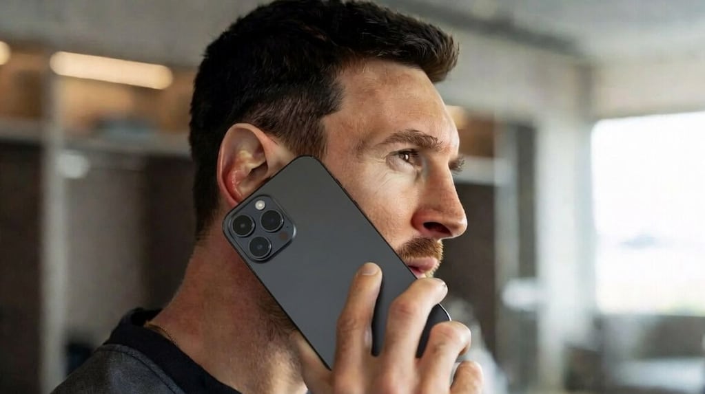 Lionel Messi usando un iPhone