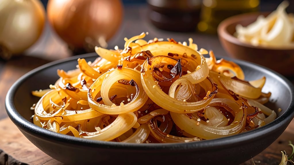 Cebolla caramelizada en una sartén