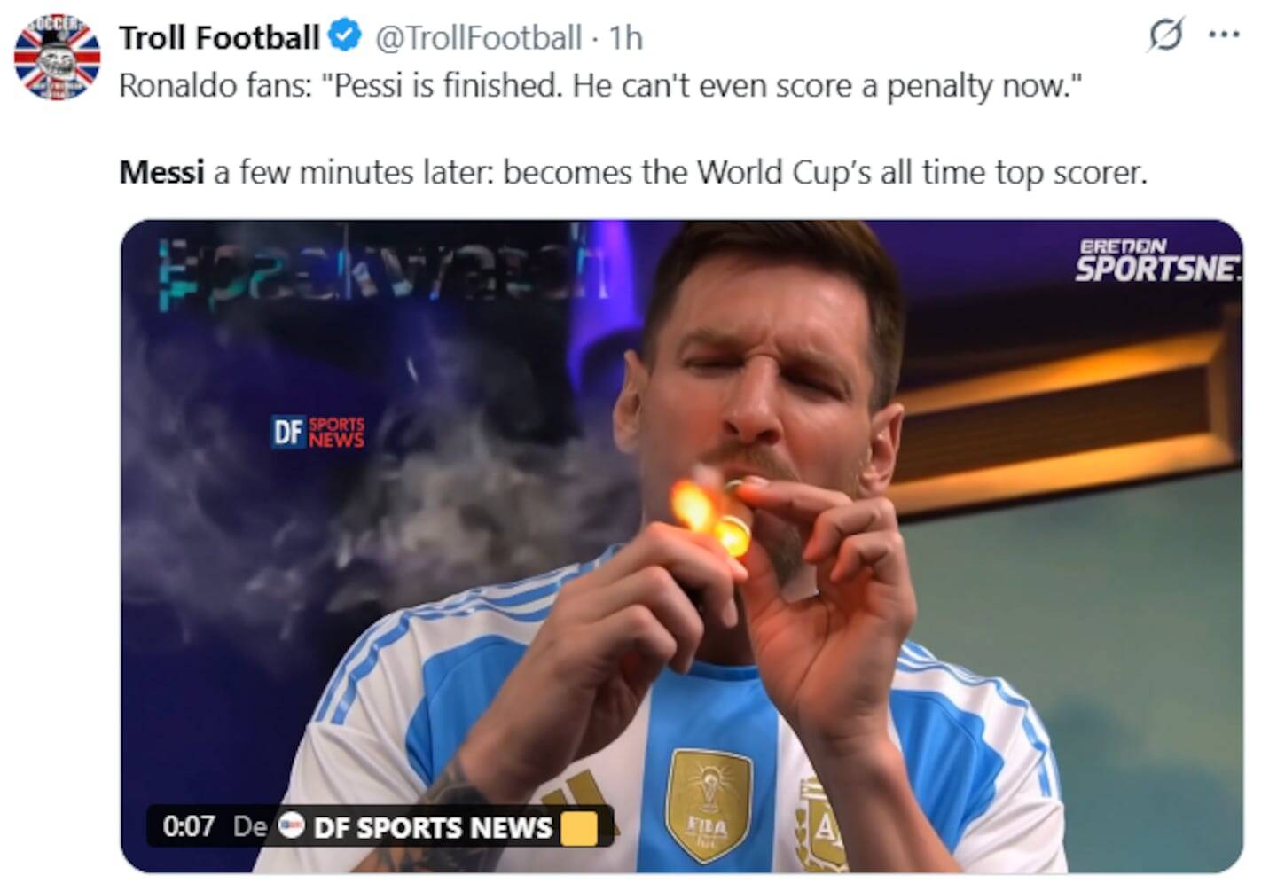 Lionel Messi fumando mientras celebra su récord de goles en el Mundial 2026