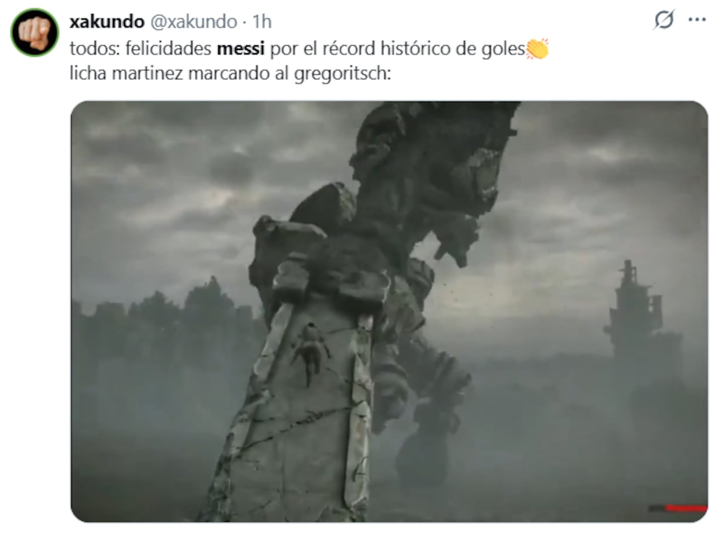 Captura de un meme que celebra el récord histórico de goles de Messi tras la victoria de Argentina en el Mundial 2026