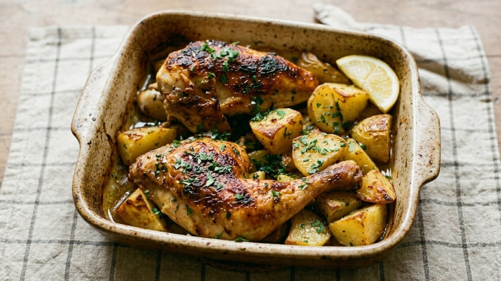 Plato de pollo con papas al horno