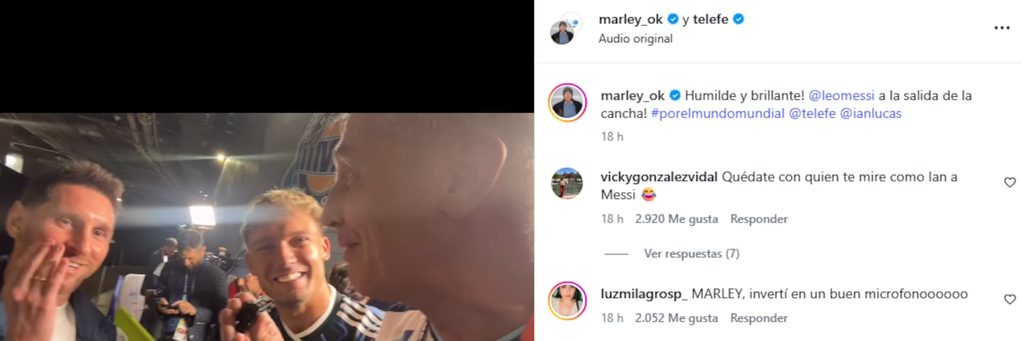 Marley y Lionel Messi durante una entrevista tras la victoria en el Mundial 2026