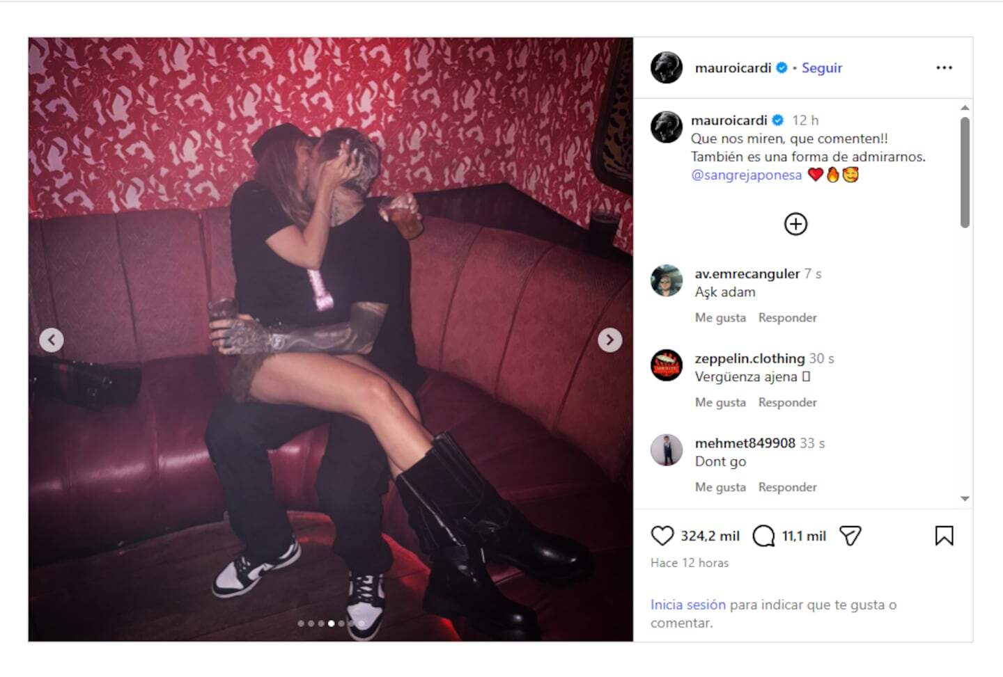Mauro Icardi y China Suárez compartiendo un momento íntimo en un sofá