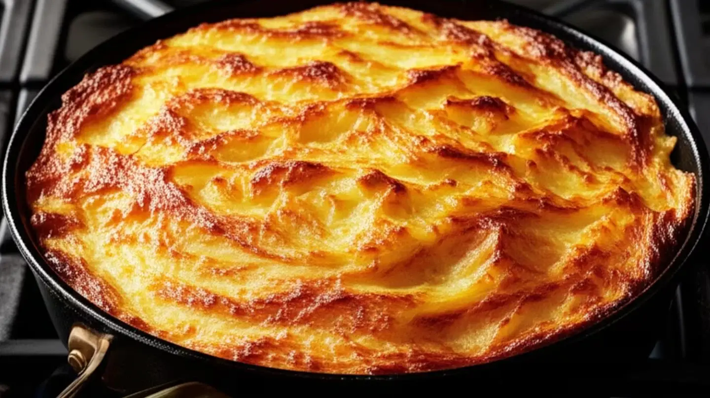 Gratinado de puré de papas dorado en sartén