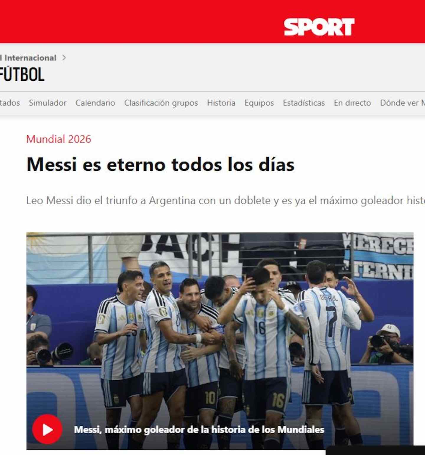 Lionel Messi celebra con sus compañeros tras anotar un gol en el Mundial 2026