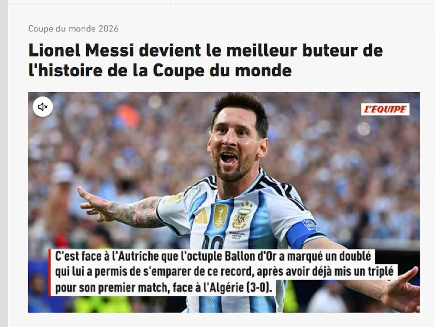 Lionel Messi celebra tras anotar un gol en el Mundial 2026