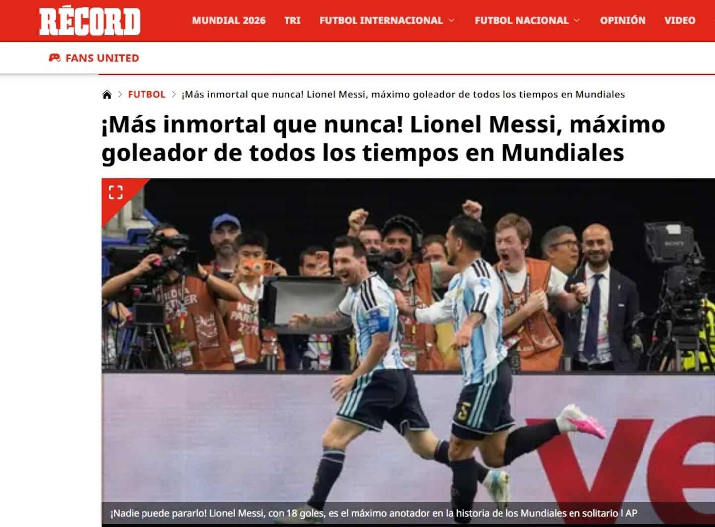 Lionel Messi celebra un gol con la selección argentina en el Mundial 2026