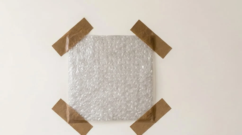 Papel burbuja aplicado en una pared para aislamiento